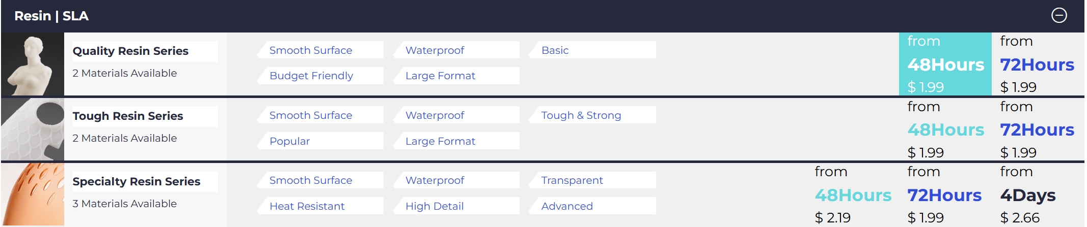 3dspro_squote_3d printing material options_resin